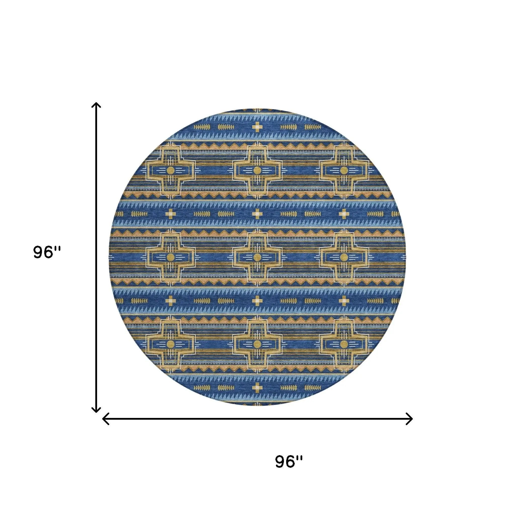 8' Navy Blue And Coral Round Tribal Washable Indoor Outdoor Area Rug Homeroots Outdoor