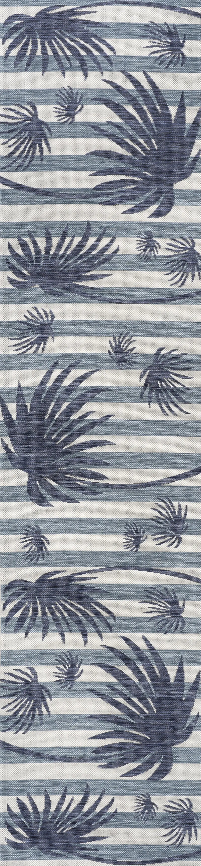 8' Navy Blue And Cream Floral Indoor Outdoor Runner Rug Homeroots Outdoor