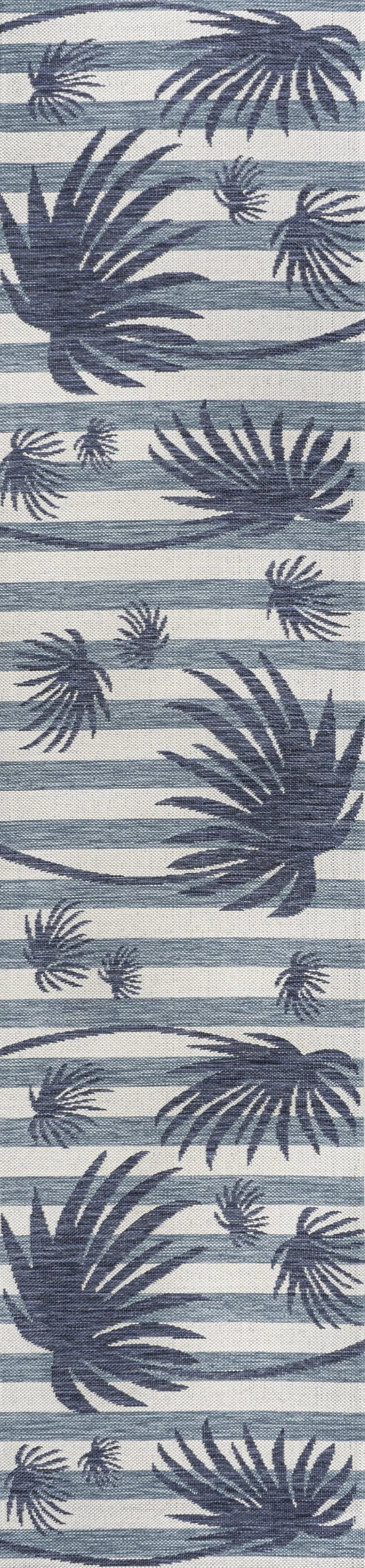8' Navy Blue And Cream Floral Indoor Outdoor Runner Rug Homeroots Outdoor