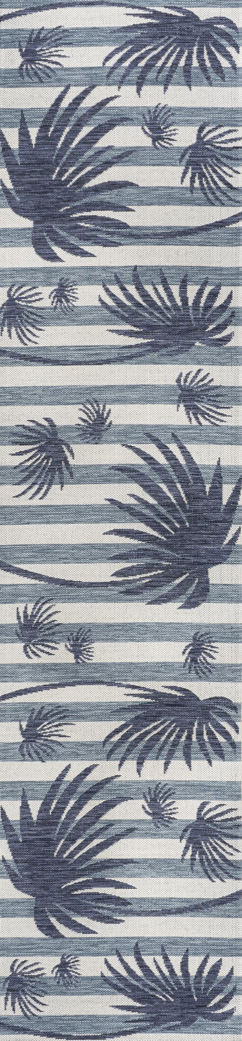 8' Navy Blue And Cream Floral Indoor Outdoor Runner Rug Homeroots Outdoor