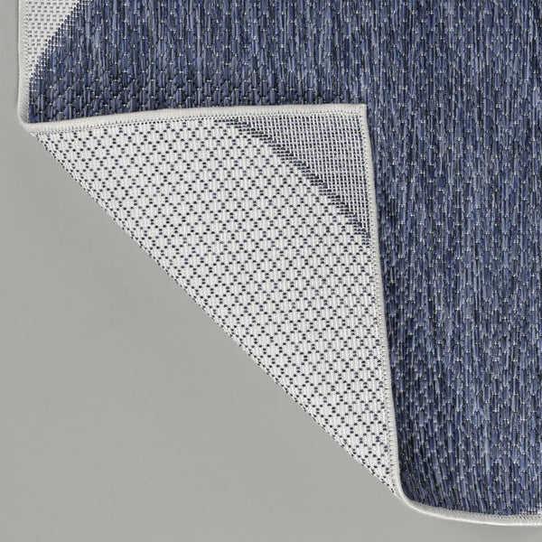 8' Navy Blue And Cream Geometric Indoor Outdoor Runner Rug Homeroots Outdoor