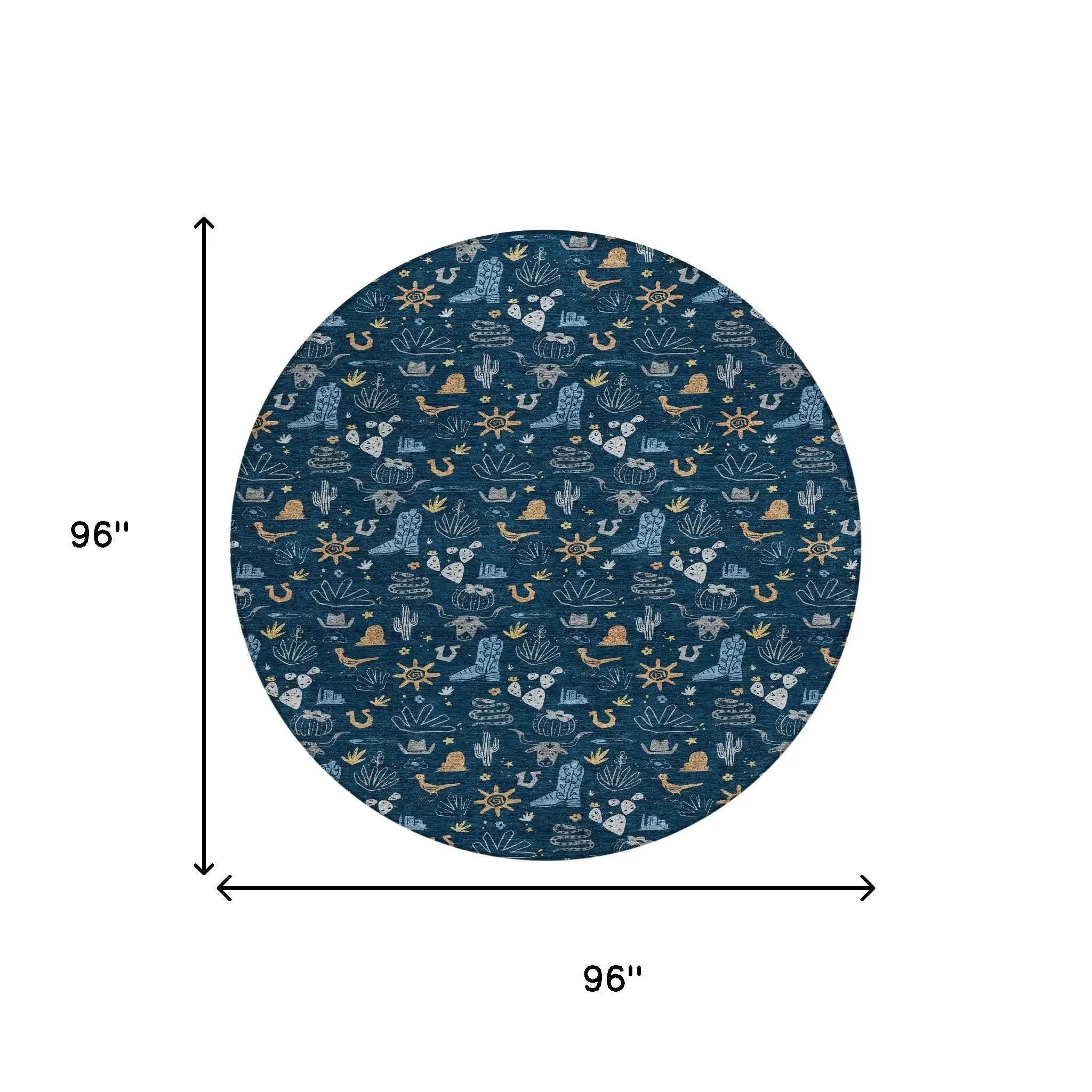 8' Navy Blue And Denim Blue Round Cactus Washable Indoor Outdoor Area Rug Homeroots Outdoor