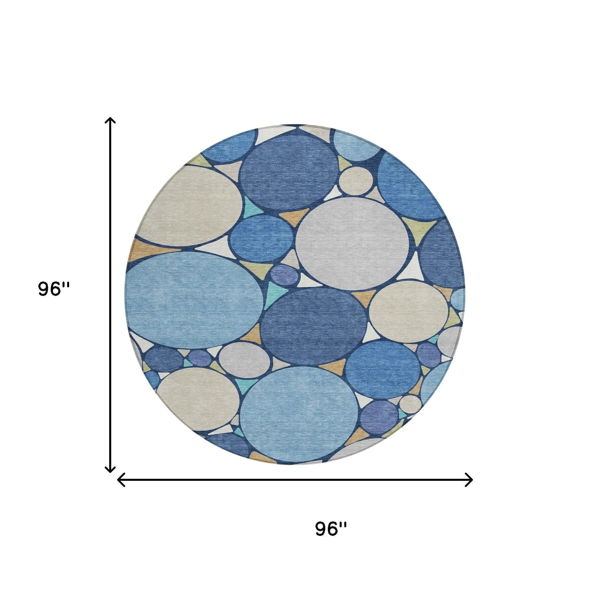 8' Navy Blue And Denim Blue Round Geometric Washable Indoor Outdoor Area Rug Homeroots Outdoor