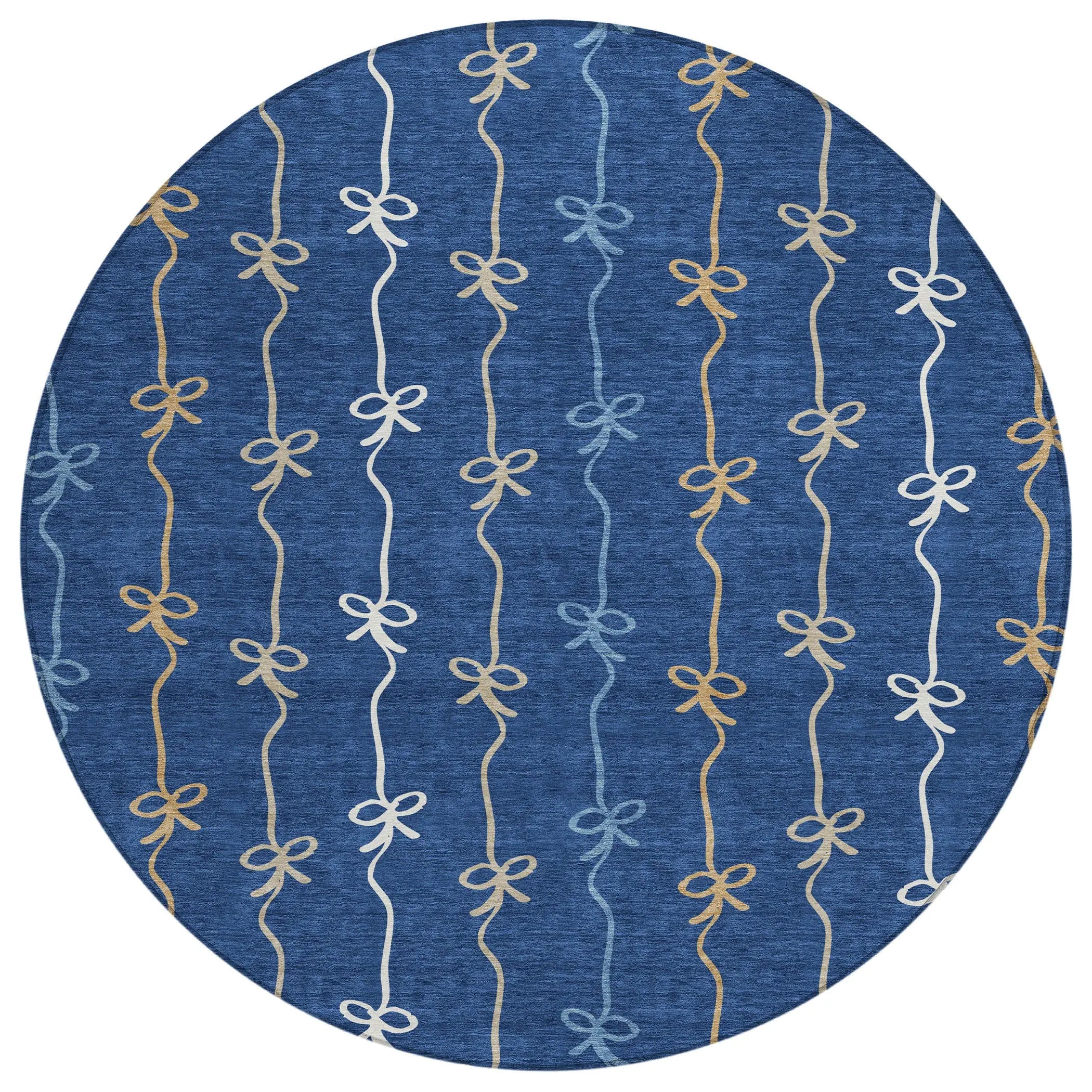 8' Navy Blue And Denim Blue Round Southwestern Washable Indoor Outdoor Area Rug Homeroots Outdoor