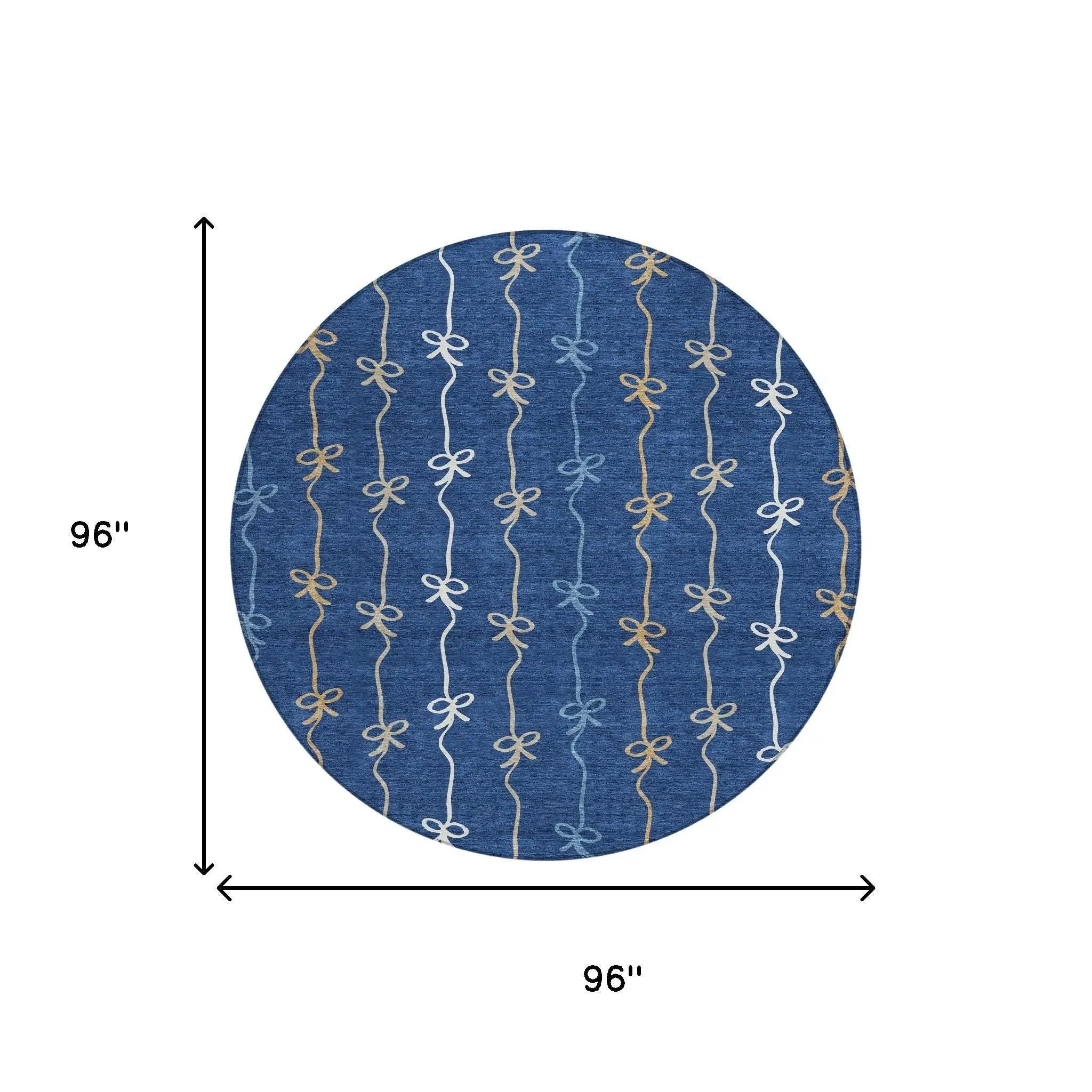 8' Navy Blue And Denim Blue Round Southwestern Washable Indoor Outdoor Area Rug Homeroots Outdoor