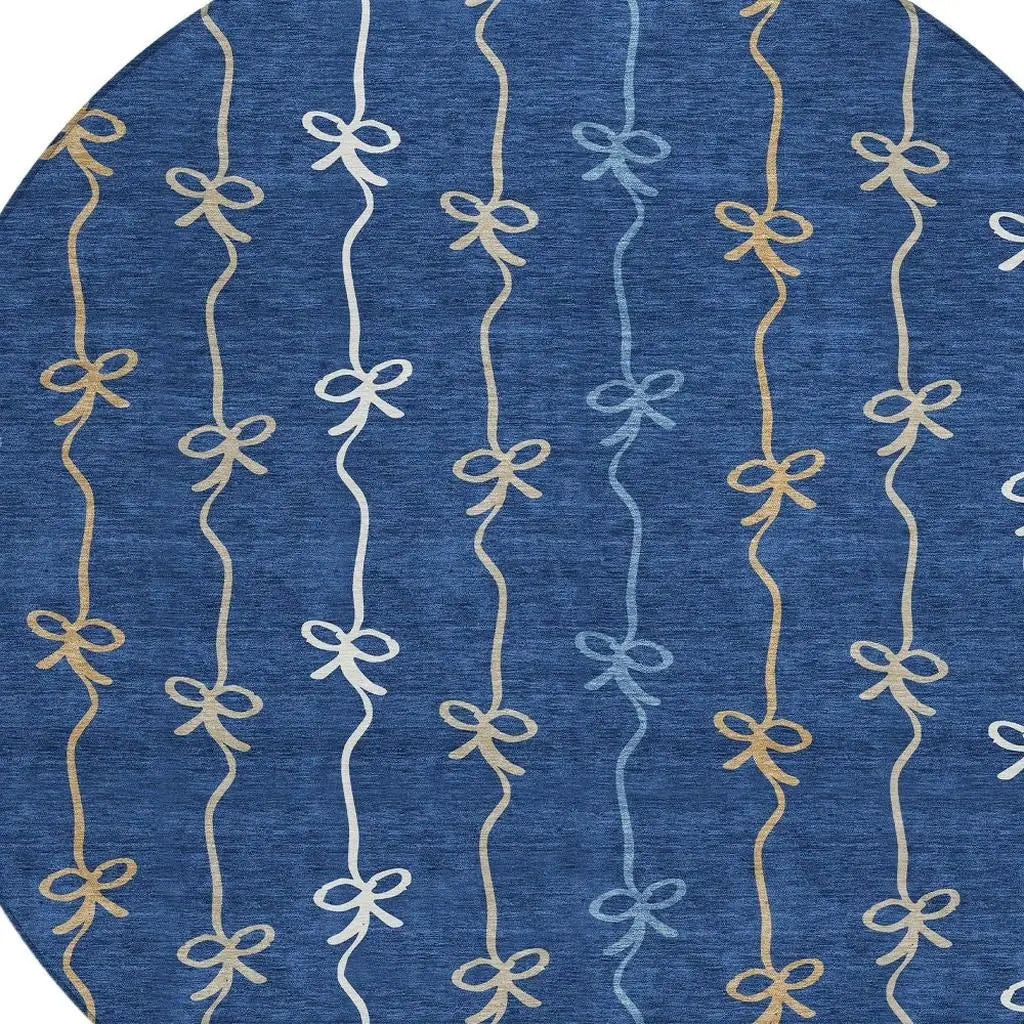 8' Navy Blue And Denim Blue Round Southwestern Washable Indoor Outdoor Area Rug Homeroots Outdoor
