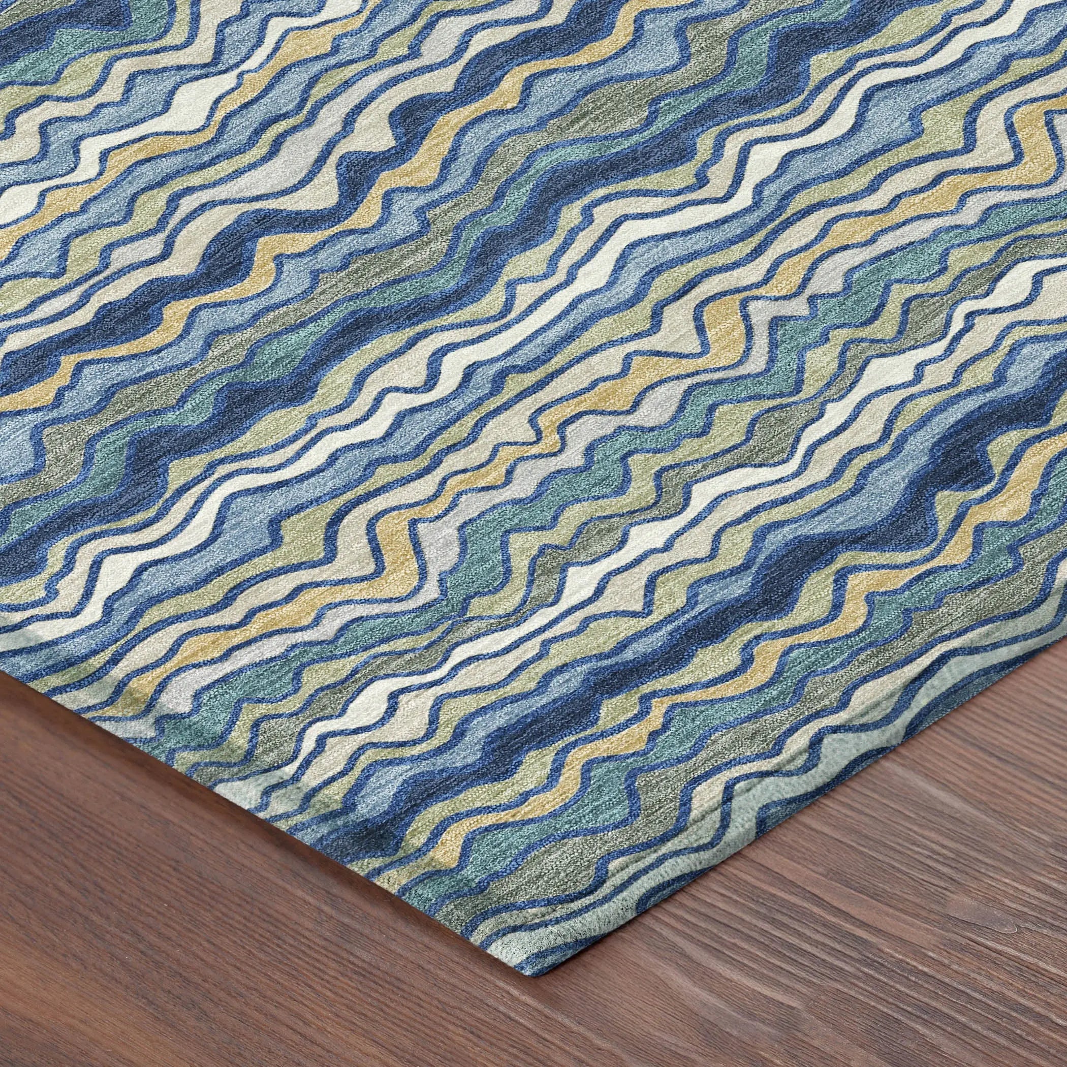 8' Navy Blue And Denim Blue Round Striped Washable Indoor Outdoor Area Rug Homeroots Outdoor