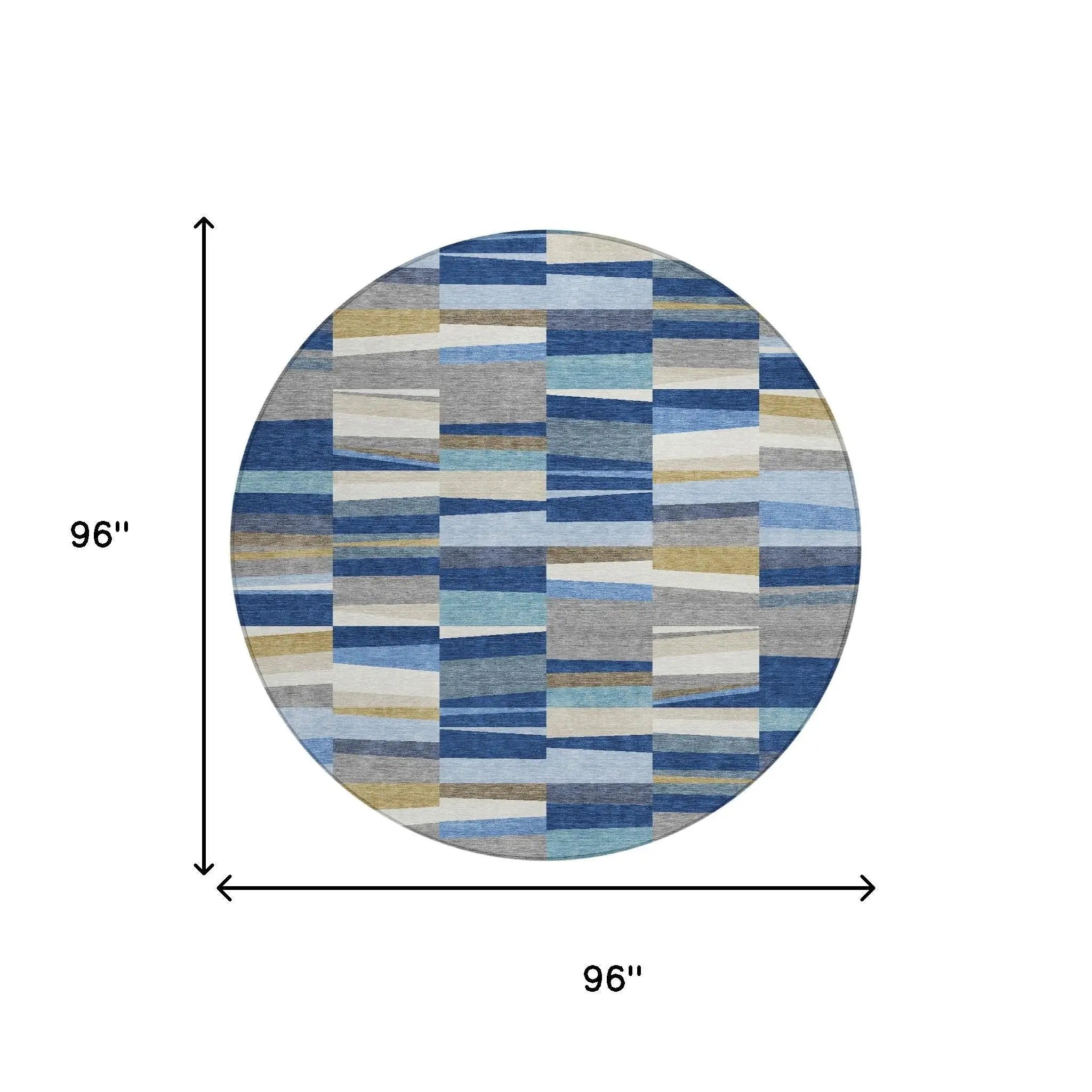 8' Navy Blue And Denim Blue Round Striped Washable Indoor Outdoor Area Rug Homeroots Outdoor