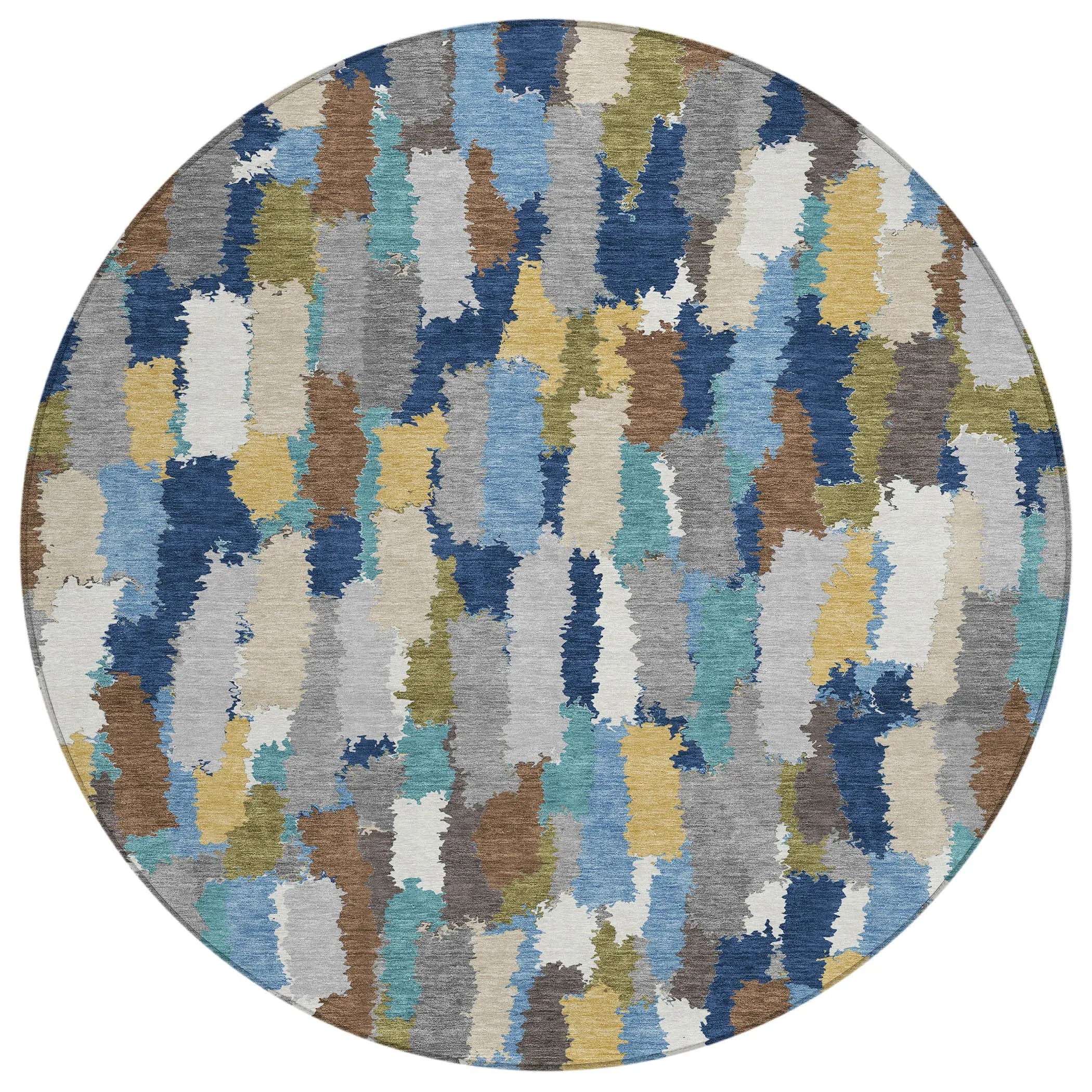 8' Navy Blue And Denim Blue Round Striped Washable Indoor Outdoor Area Rug Homeroots Outdoor