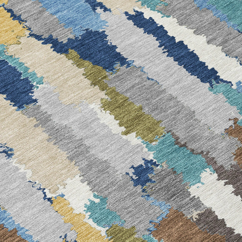 8' Navy Blue And Denim Blue Round Striped Washable Indoor Outdoor Area Rug Homeroots Outdoor