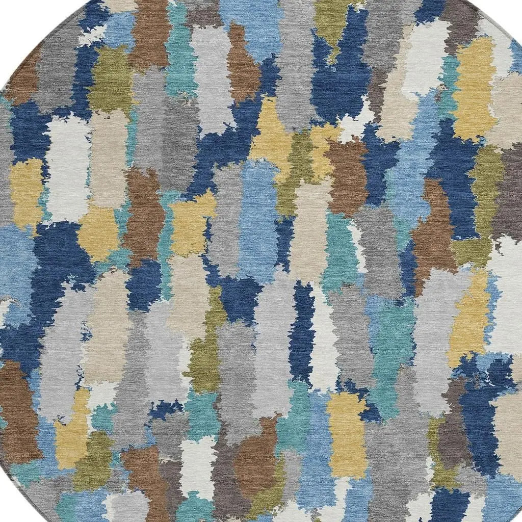 8' Navy Blue And Denim Blue Round Striped Washable Indoor Outdoor Area Rug Homeroots Outdoor