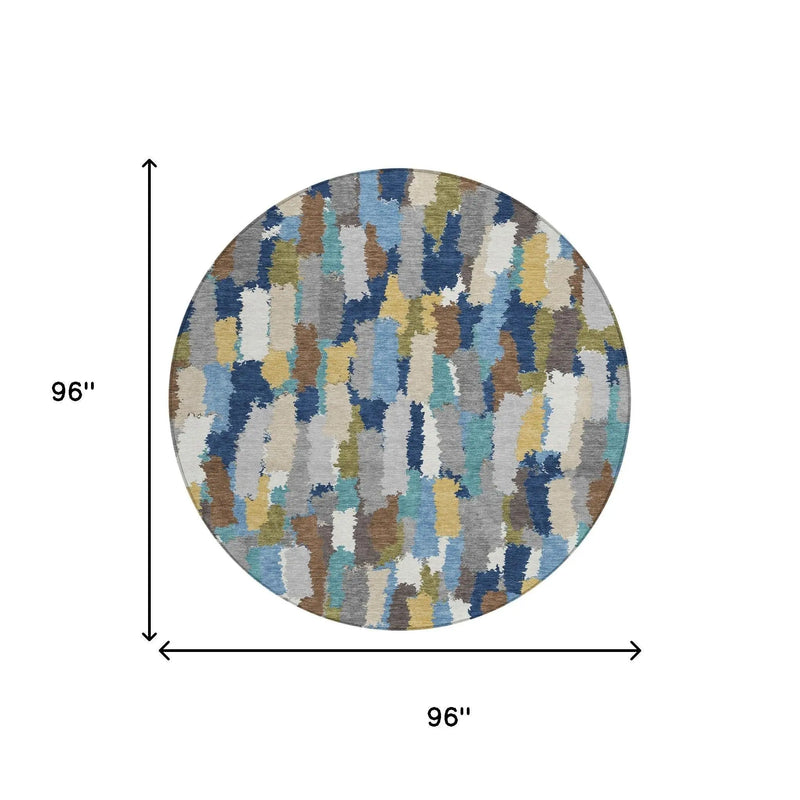 8' Navy Blue And Denim Blue Round Striped Washable Indoor Outdoor Area Rug Homeroots Outdoor