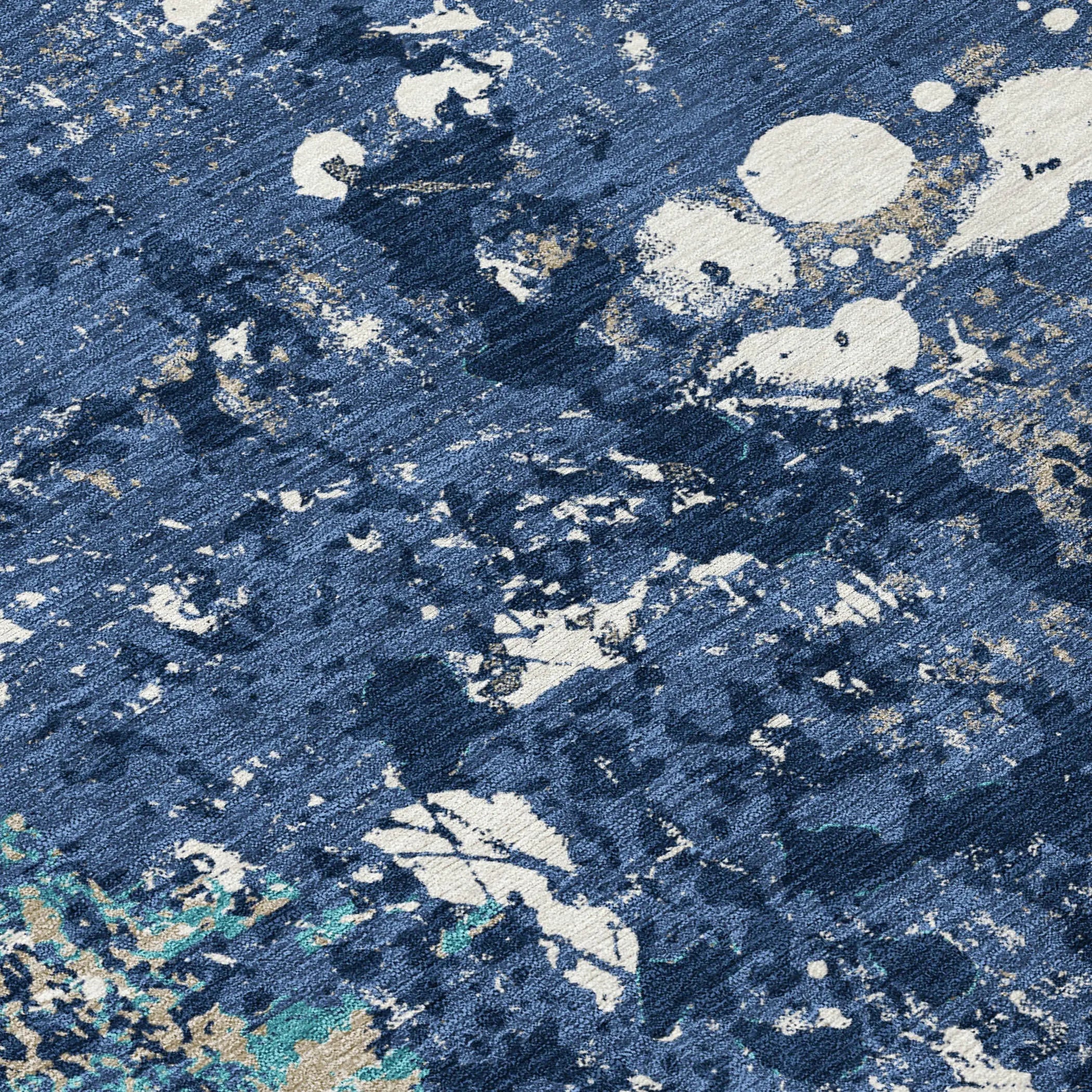 8' Navy Blue And Fern Green Round Abstract Washable Indoor Outdoor Area Rug Homeroots Outdoor