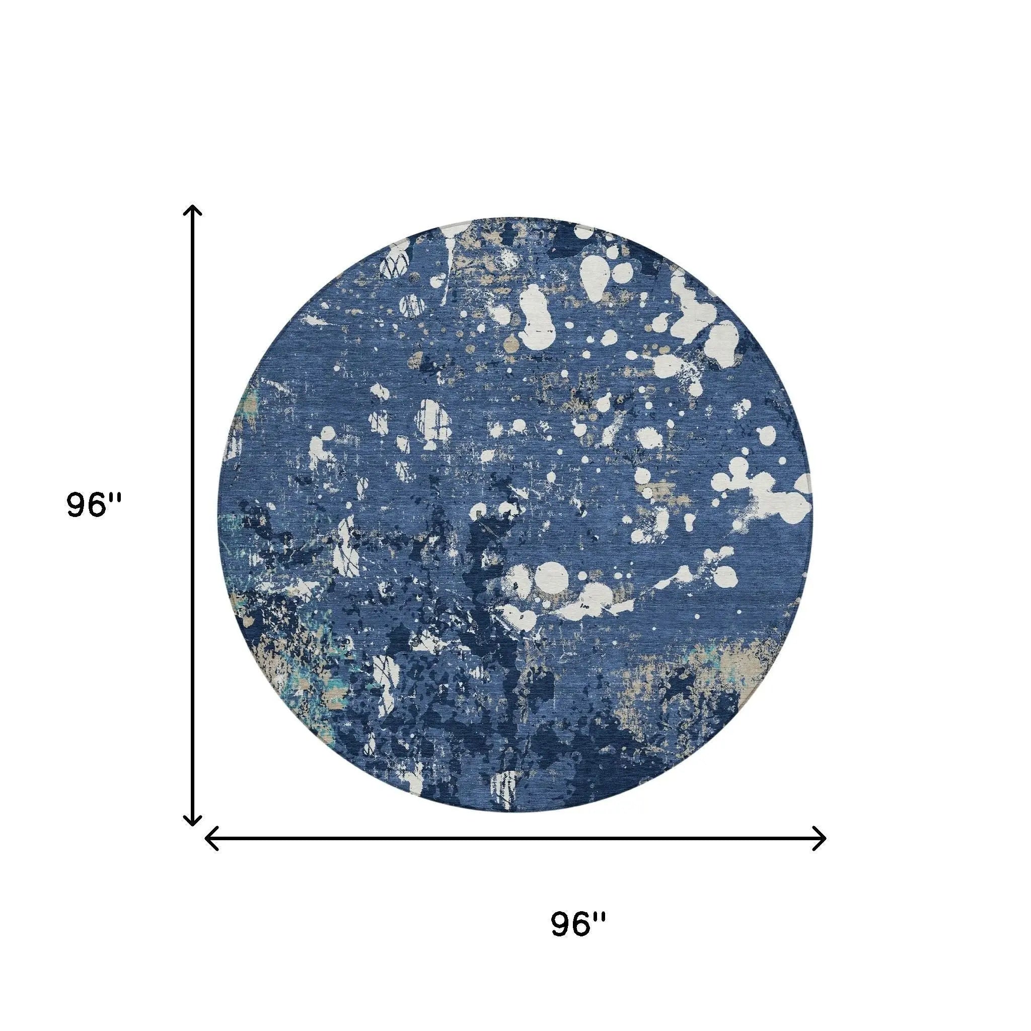 8' Navy Blue And Fern Green Round Abstract Washable Indoor Outdoor Area Rug Homeroots Outdoor