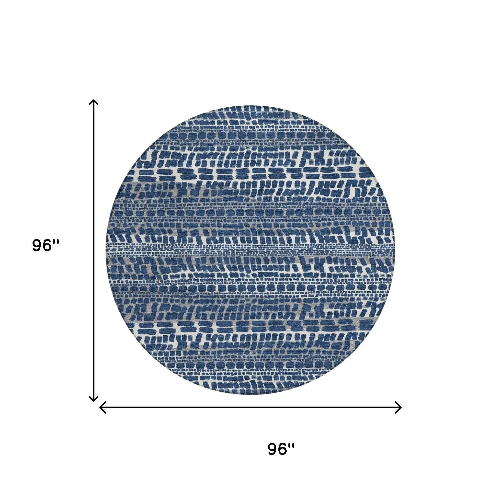 8' Navy Blue And Gray Round Abstract Washable Indoor Outdoor Area Rug Homeroots Outdoor