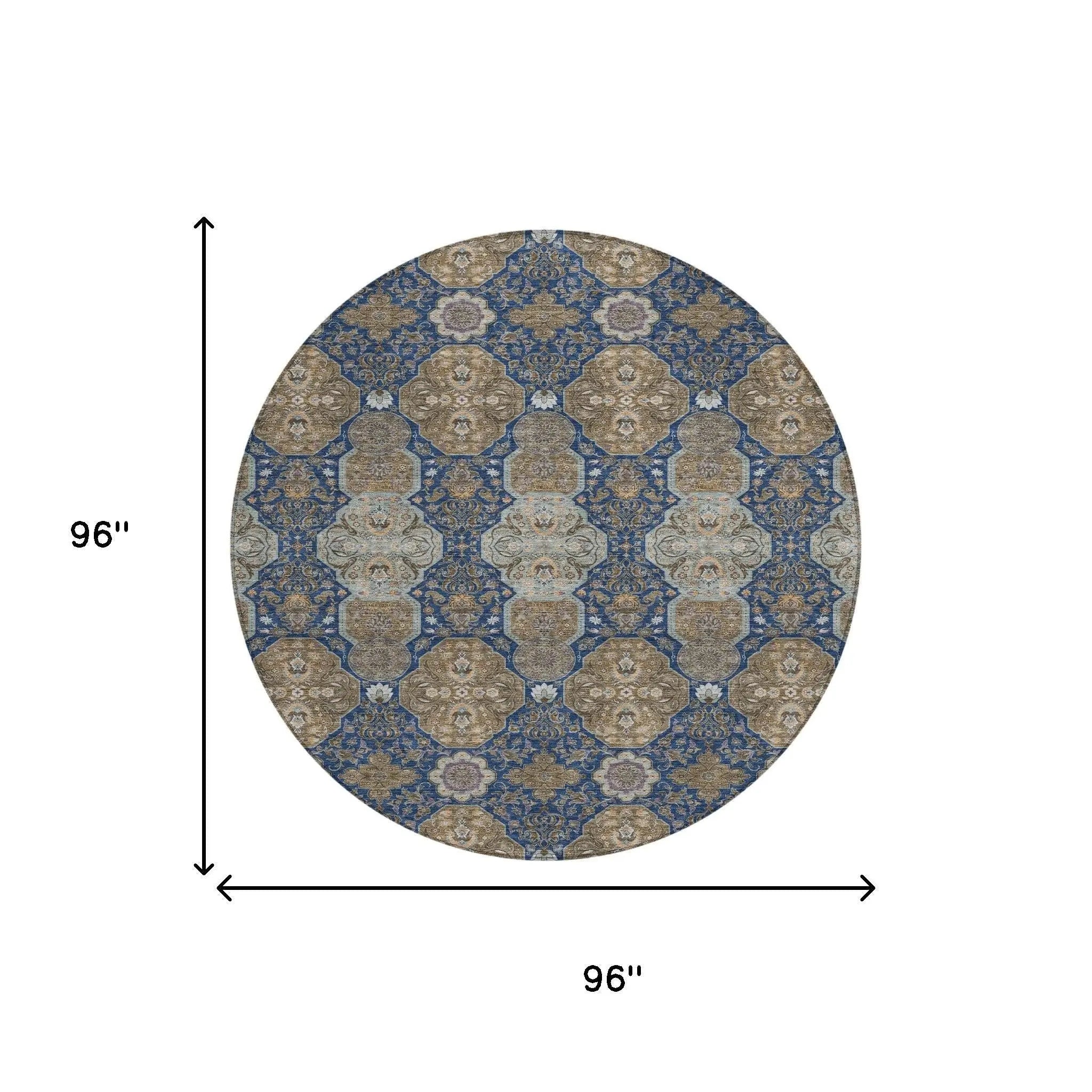 8' Navy Blue And Gray Round Floral Washable Indoor Outdoor Area Rug Homeroots Outdoor