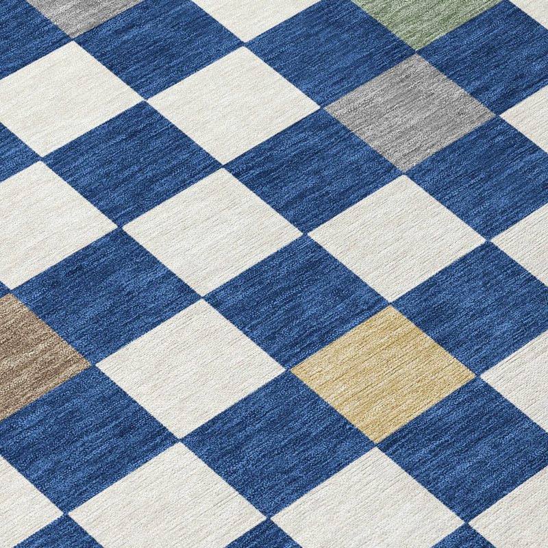 8' Navy Blue And Gray Round Geometric Washable Indoor Outdoor Area Rug Homeroots Outdoor