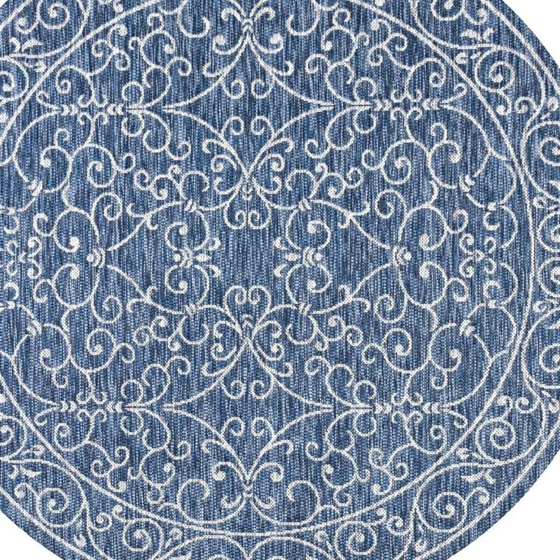 8' Navy Blue And Gray Round Medallion Indoor Outdoor Area Rug Homeroots Outdoor