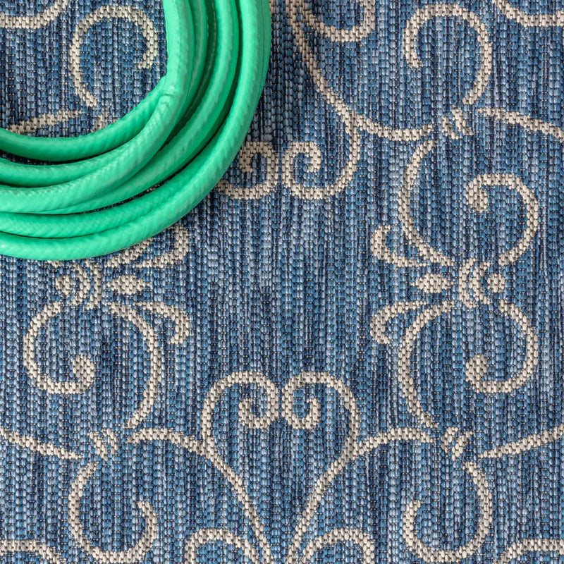 8' Navy Blue And Gray Round Medallion Indoor Outdoor Area Rug Homeroots Outdoor