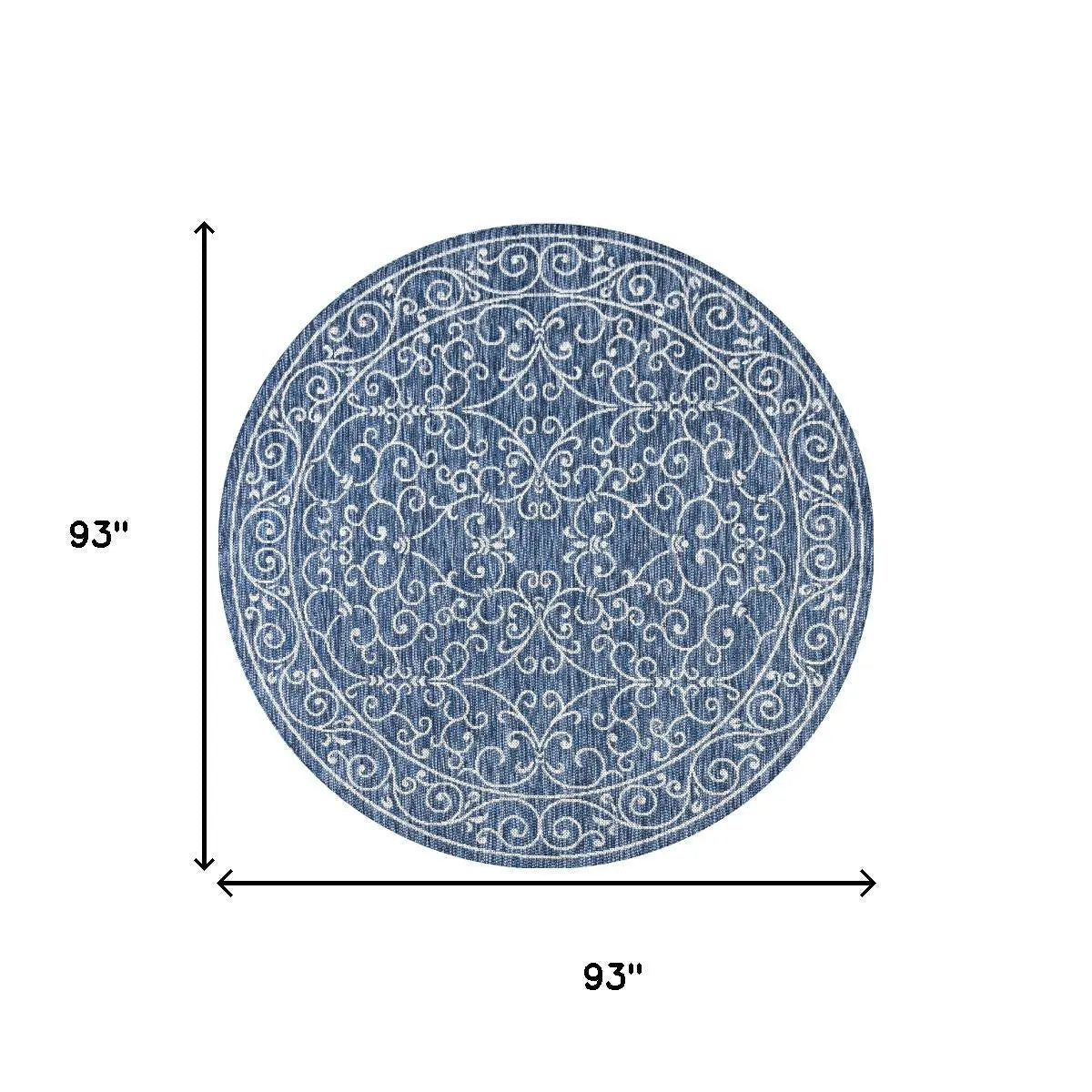 8' Navy Blue And Gray Round Medallion Indoor Outdoor Area Rug Homeroots Outdoor