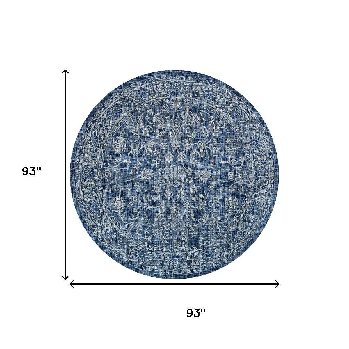 8' Navy Blue And Gray Round Medallion Indoor Outdoor Area Rug Homeroots Outdoor