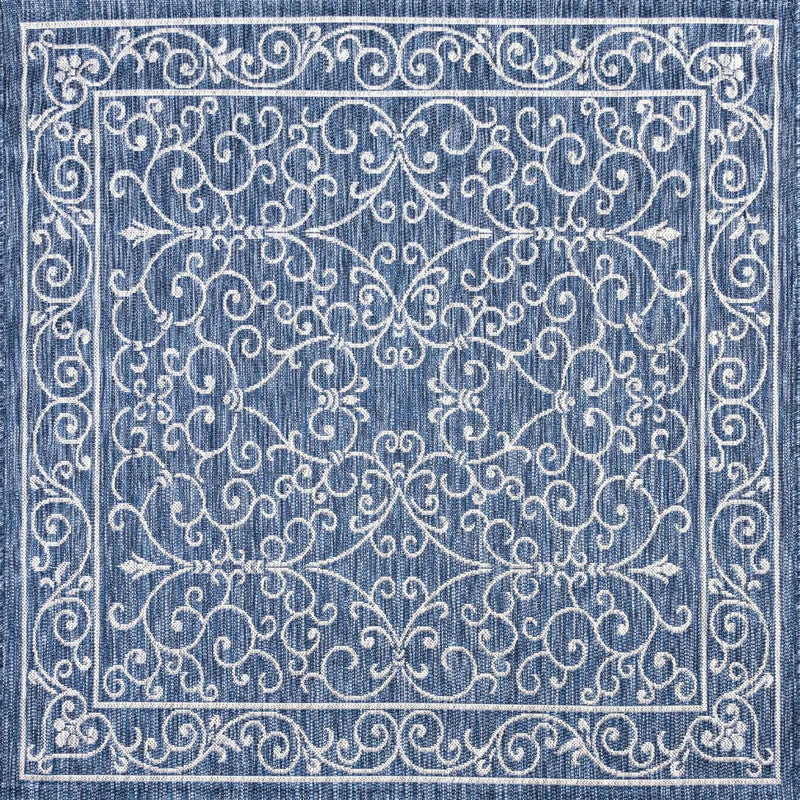 8' Navy Blue And Gray Square Medallion Indoor Outdoor Area Rug Homeroots Outdoor