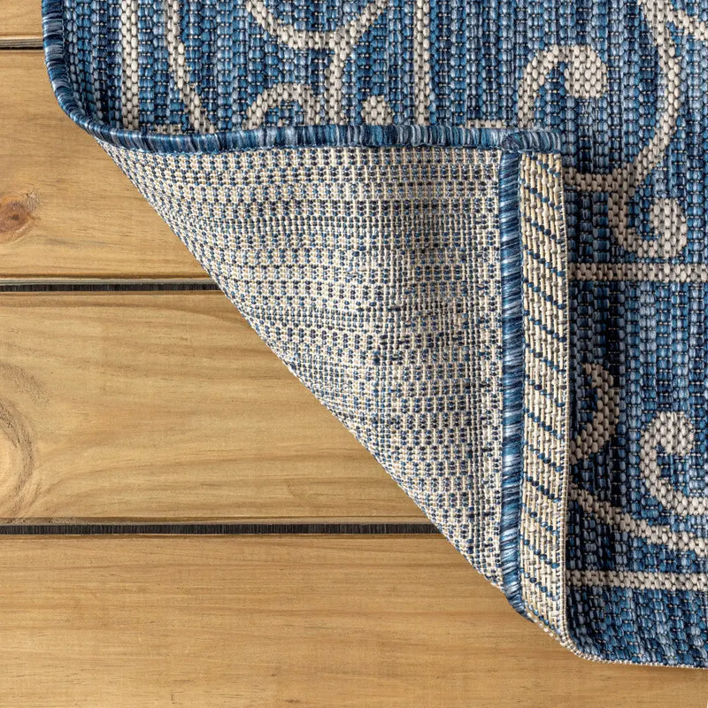 8' Navy Blue And Gray Square Medallion Indoor Outdoor Area Rug Homeroots Outdoor