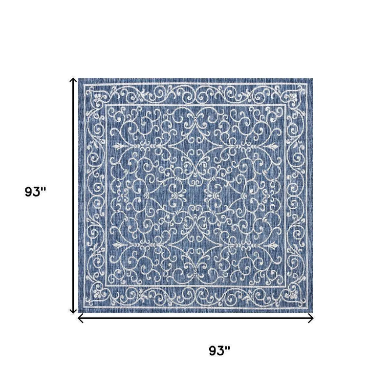 8' Navy Blue And Gray Square Medallion Indoor Outdoor Area Rug Homeroots Outdoor