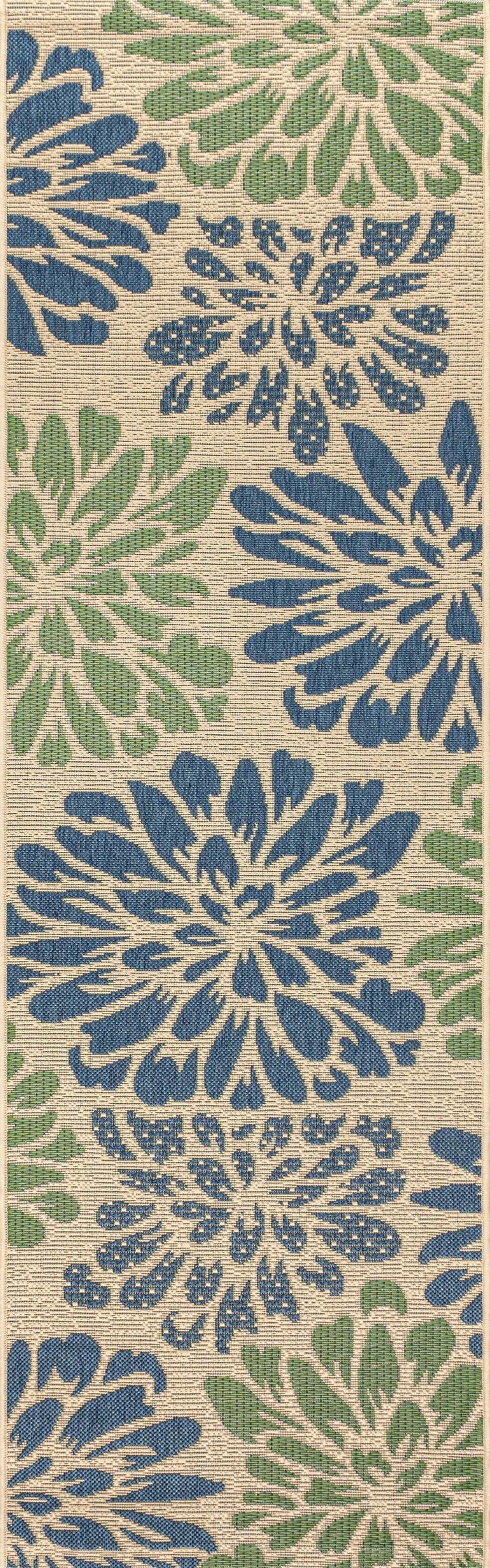 8' Navy Blue And Green Floral Indoor Outdoor Runner Rug Homeroots Outdoor