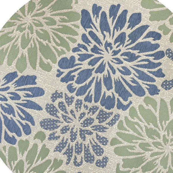 8' Navy Blue And Green Round Floral Indoor Outdoor Area Rug - GreatEagleInc