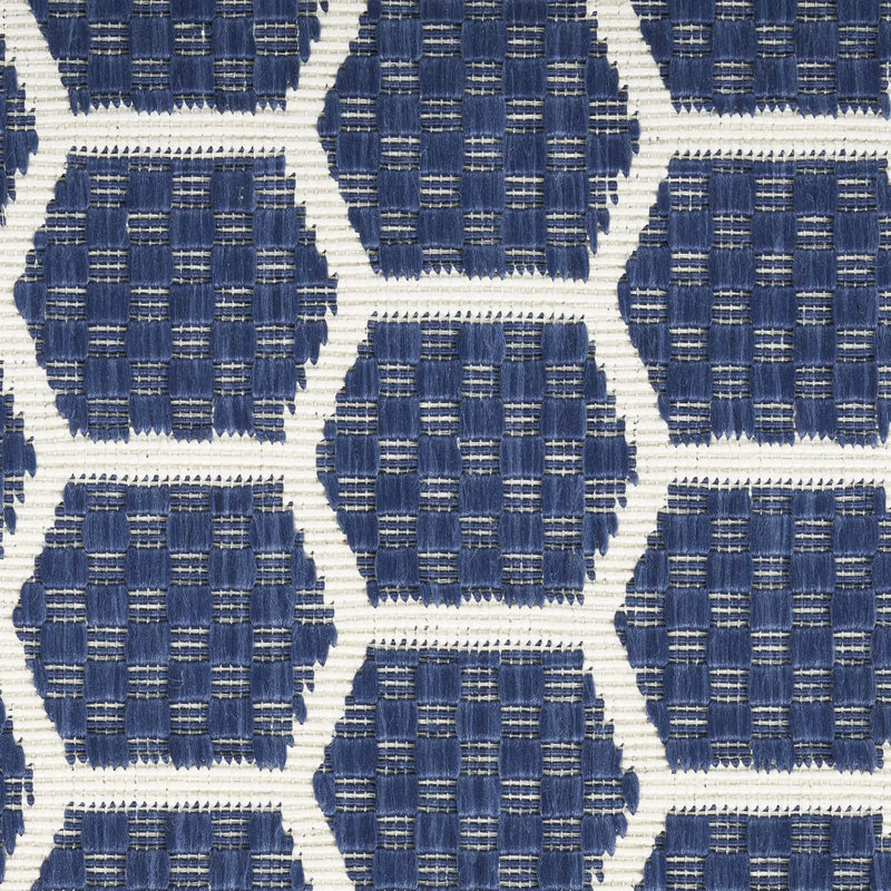 8' Navy Blue And Ivory Geometric Indoor Outdoor Runner Rug Homeroots Outdoor