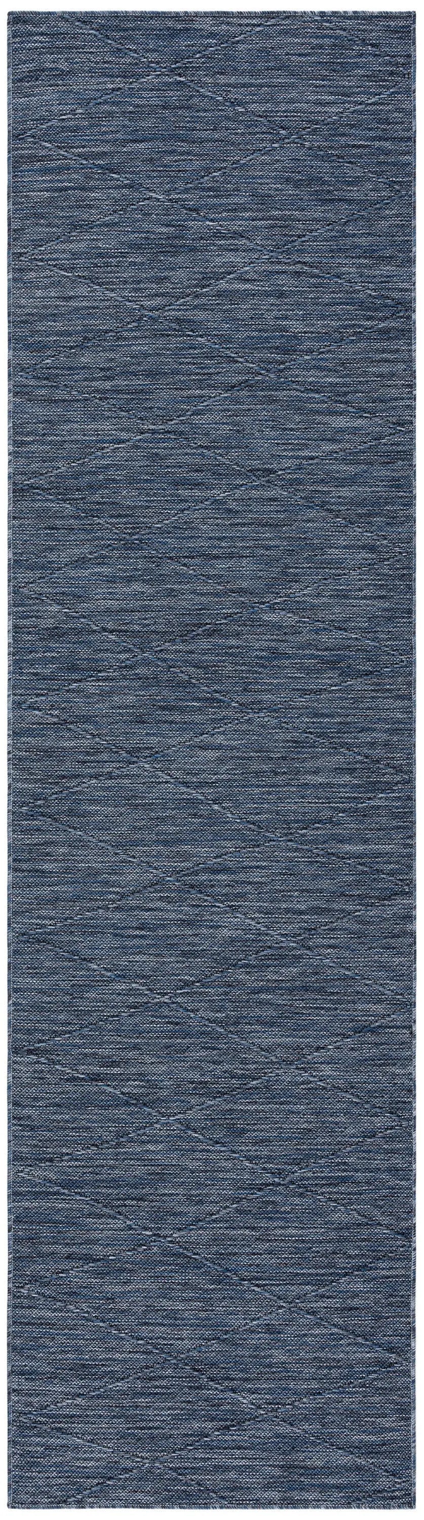 8' Navy Blue And Ivory Geometric Indoor Outdoor Runner Rug Homeroots Outdoor