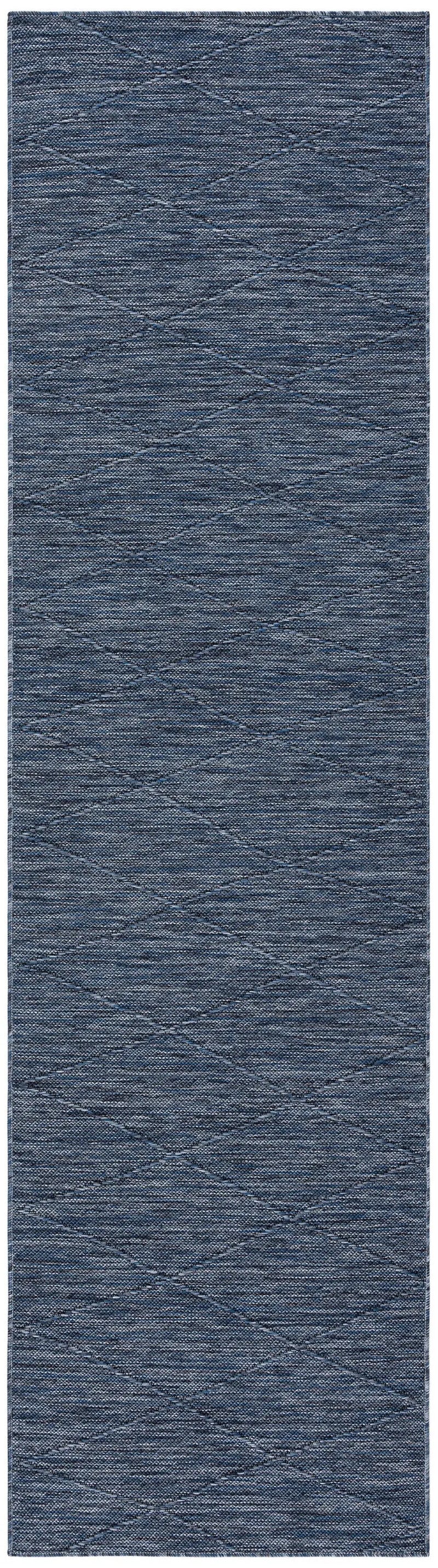 8' Navy Blue And Ivory Geometric Indoor Outdoor Runner Rug Homeroots Outdoor