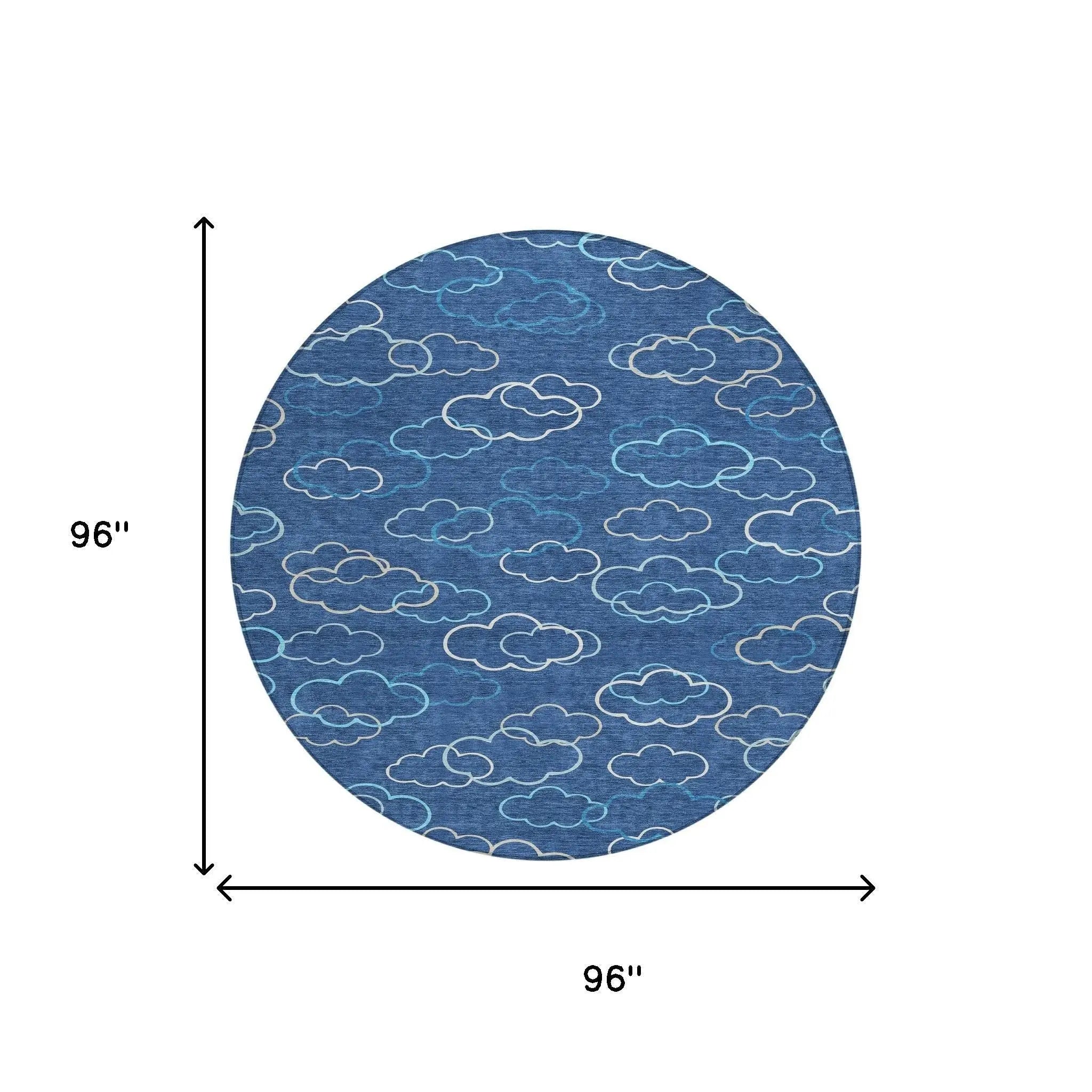 8' Navy Blue And Ivory Round Abstract Washable Indoor Outdoor Area Rug Homeroots Outdoor