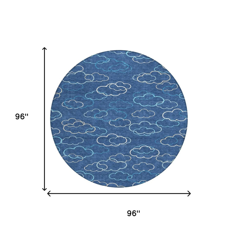 8' Navy Blue And Ivory Round Abstract Washable Indoor Outdoor Area Rug Homeroots Outdoor