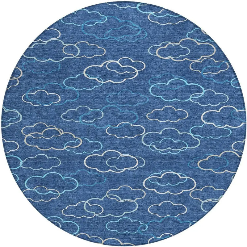 8' Navy Blue And Ivory Round Abstract Washable Indoor Outdoor Area Rug Homeroots Outdoor