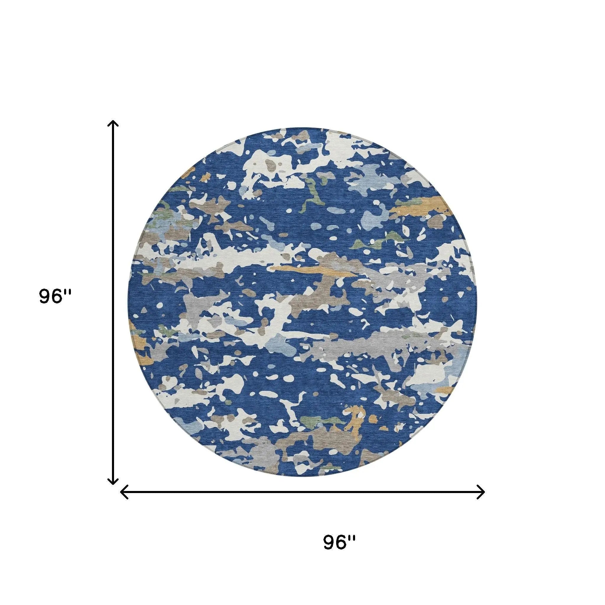 8' Navy Blue And Ivory Round Abstract Washable Indoor Outdoor Area Rug Homeroots Outdoor