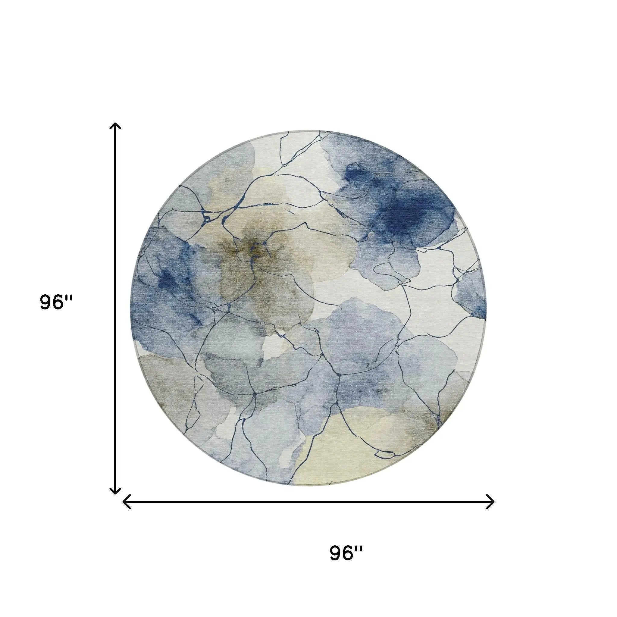 8' Navy Blue And Ivory Round Abstract Washable Indoor Outdoor Area Rug Homeroots Outdoor