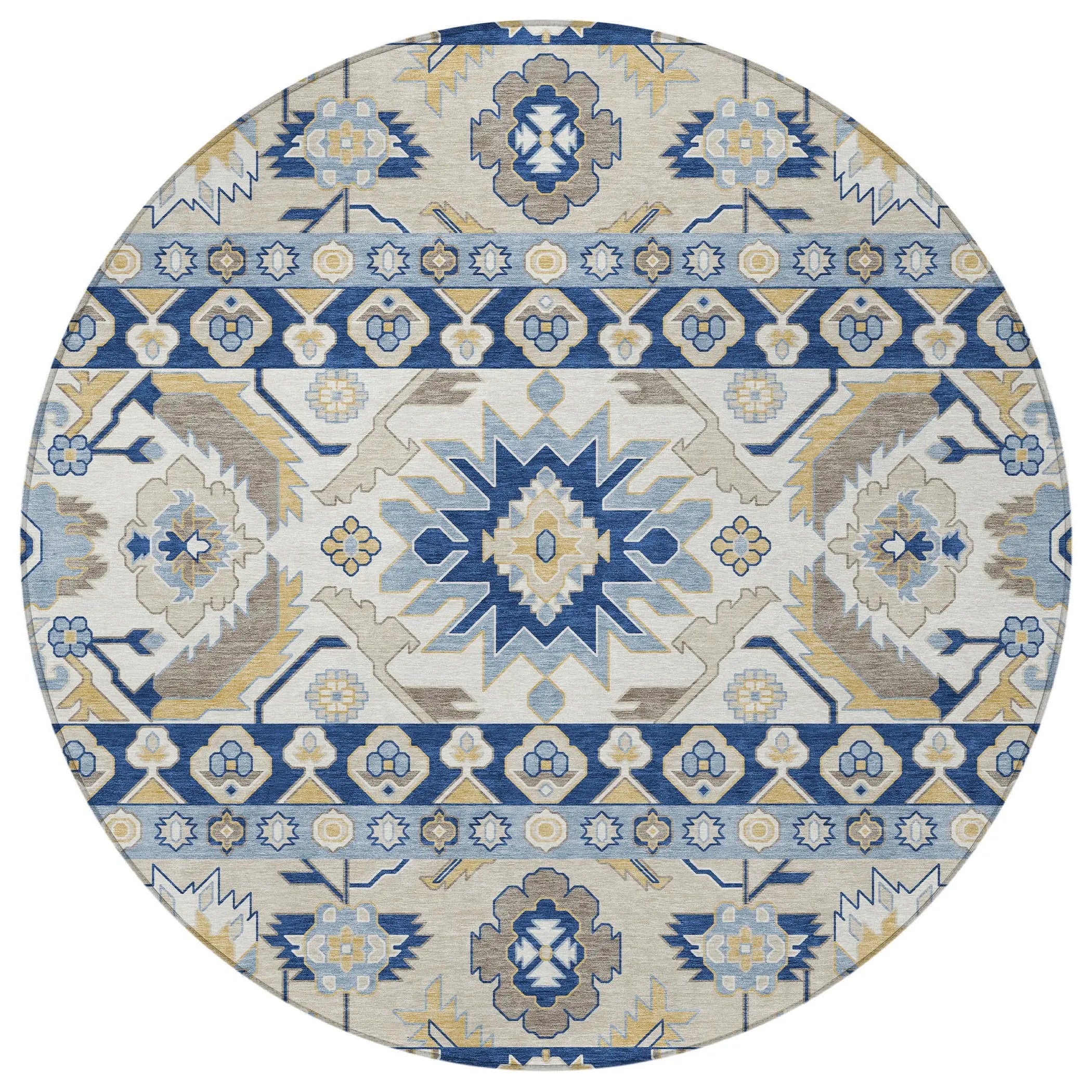 8' Navy Blue And Ivory Round Cactus Washable Indoor Outdoor Area Rug Homeroots Outdoor