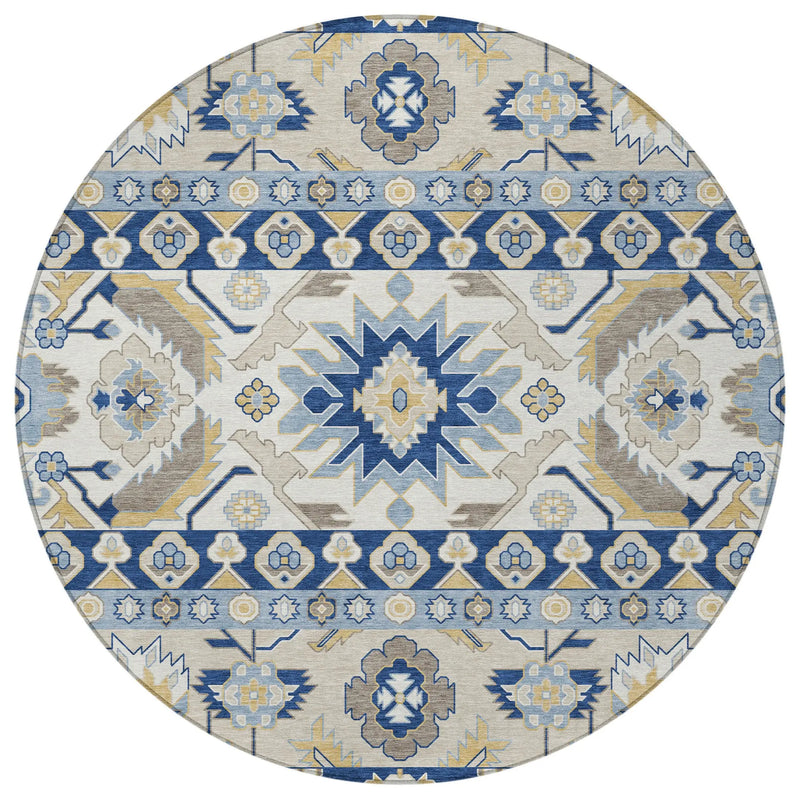 8' Navy Blue And Ivory Round Cactus Washable Indoor Outdoor Area Rug Homeroots Outdoor