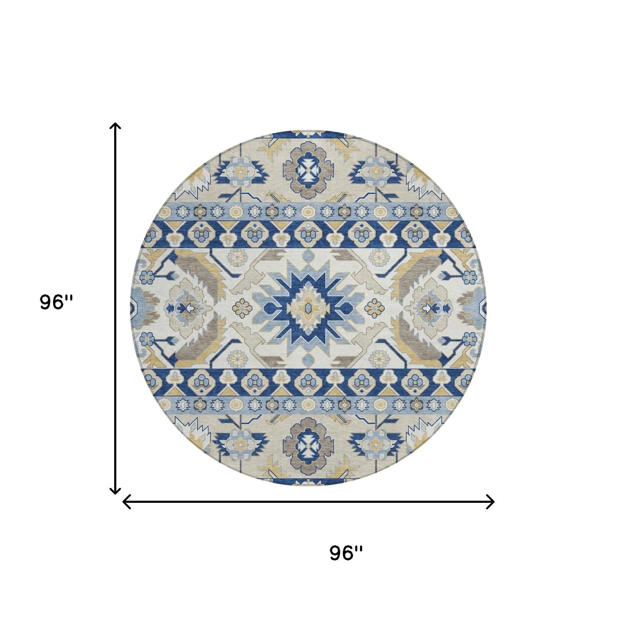 8' Navy Blue And Ivory Round Cactus Washable Indoor Outdoor Area Rug Homeroots Outdoor