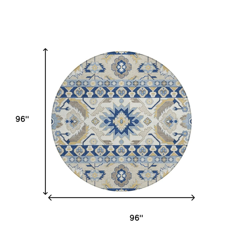 8' Navy Blue And Ivory Round Cactus Washable Indoor Outdoor Area Rug Homeroots Outdoor