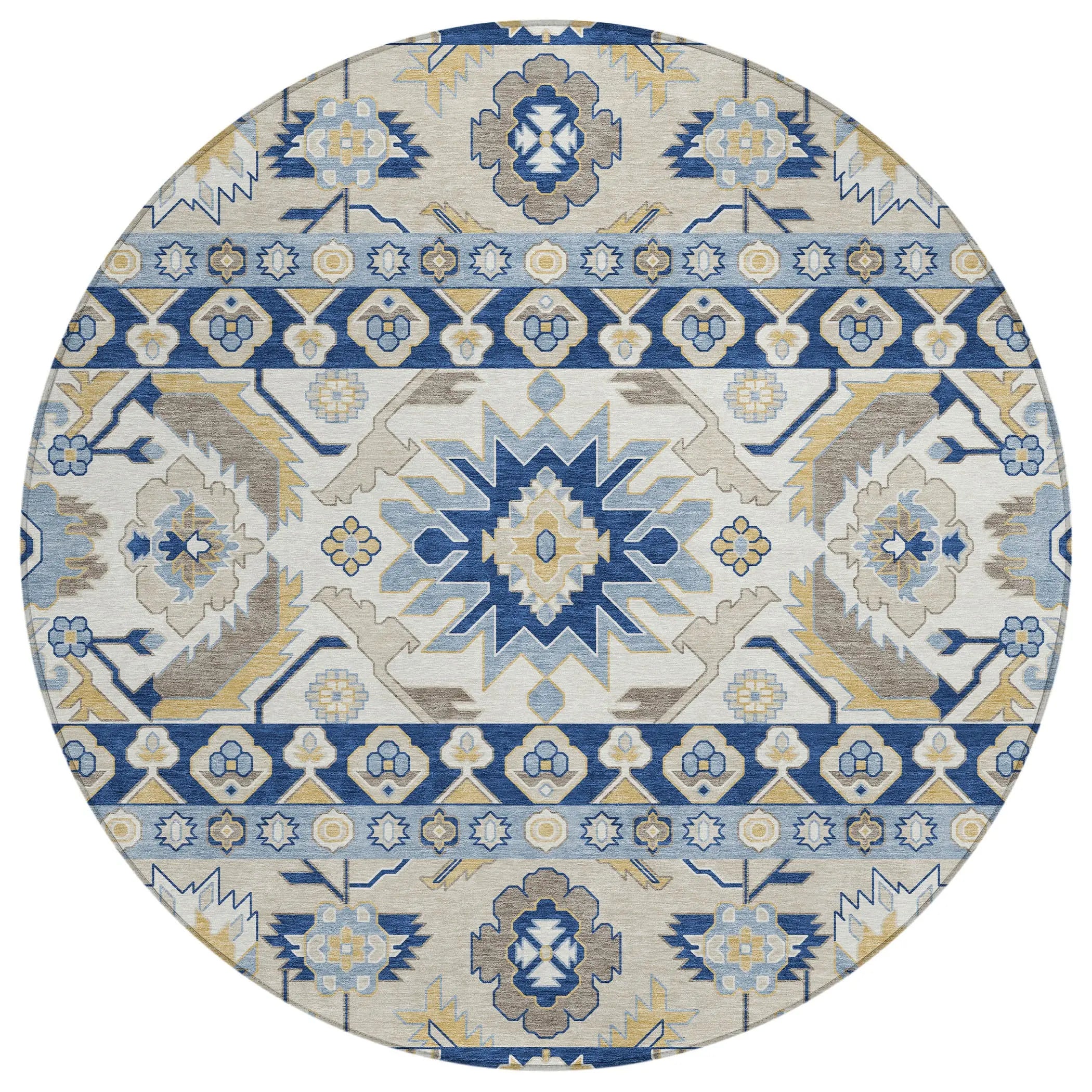 8' Navy Blue And Ivory Round Cactus Washable Indoor Outdoor Area Rug Homeroots Outdoor
