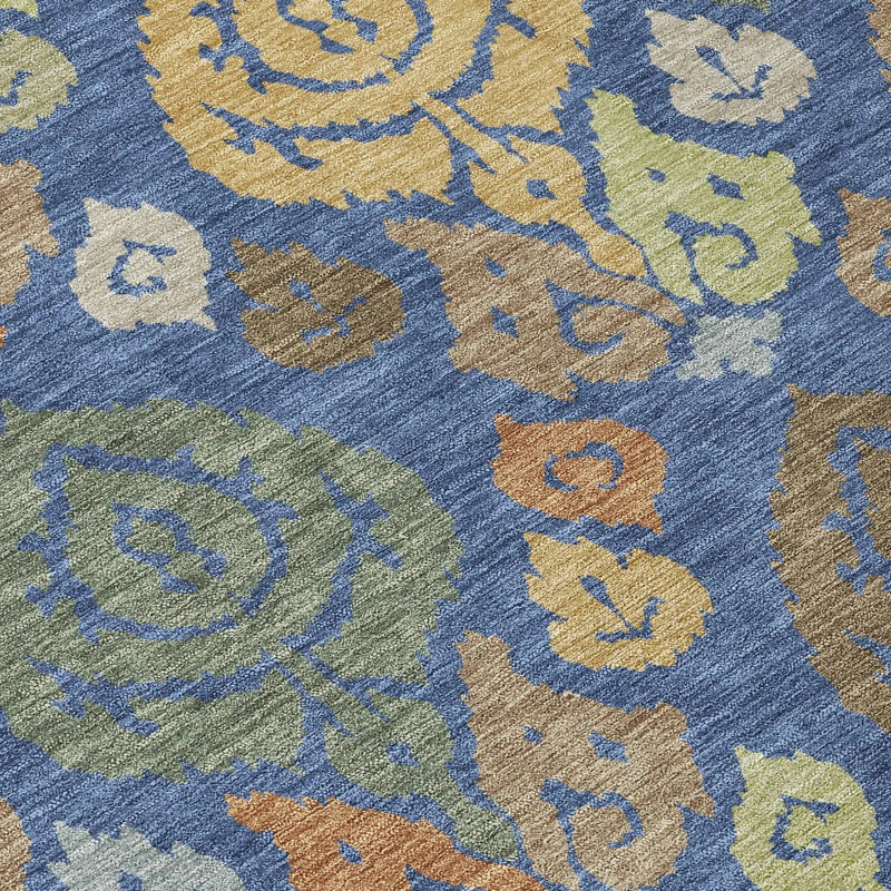 8' Navy Blue And Ivory Round Damask Washable Indoor Outdoor Area Rug Homeroots Outdoor