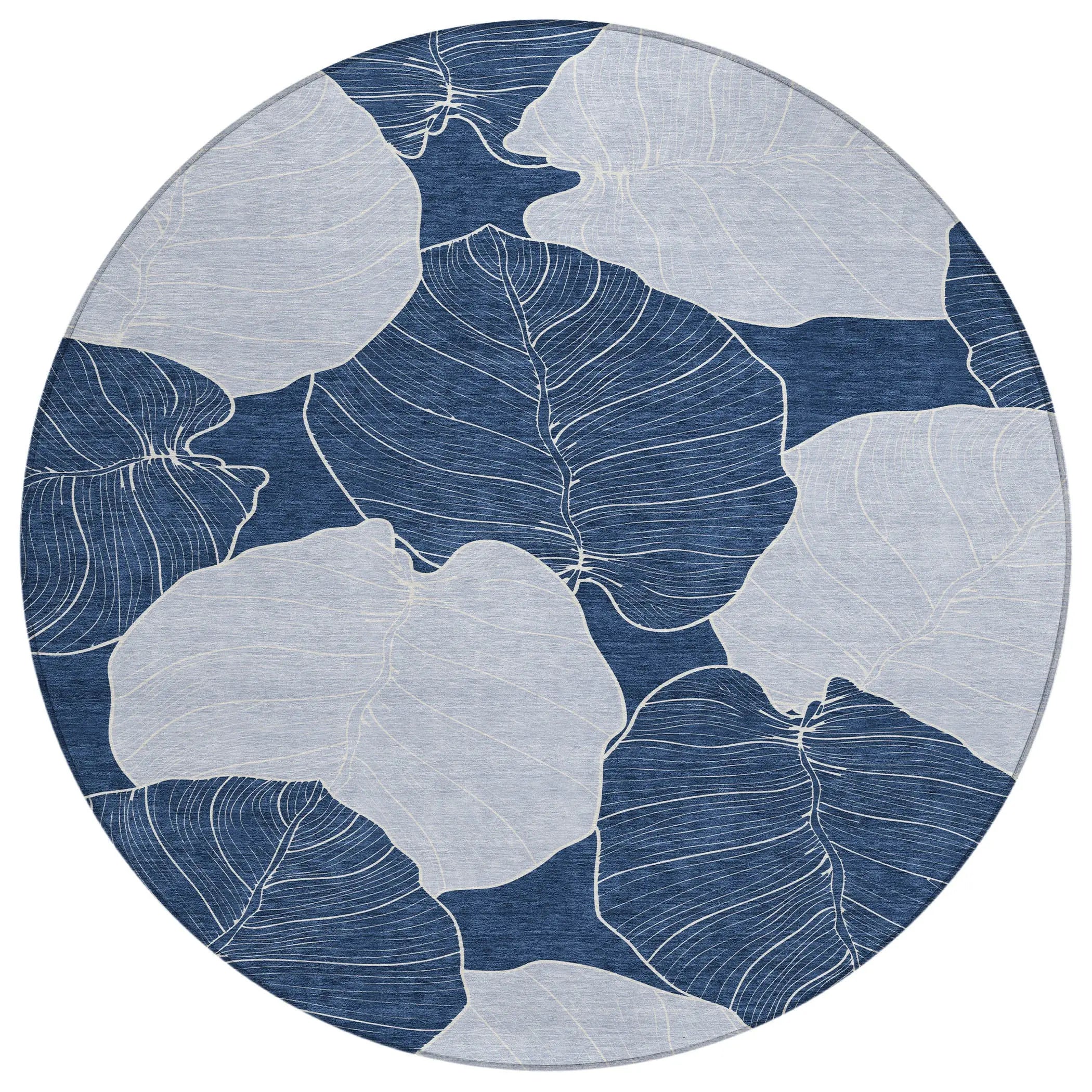 8' Navy Blue And Ivory Round Floral Washable Indoor Outdoor Area Rug Homeroots Outdoor