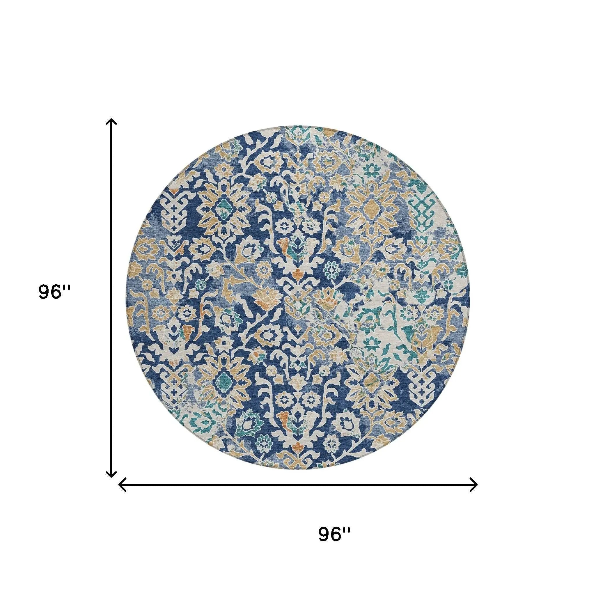 8' Navy Blue And Ivory Round Geometric Washable Indoor Outdoor Area Rug Homeroots Outdoor