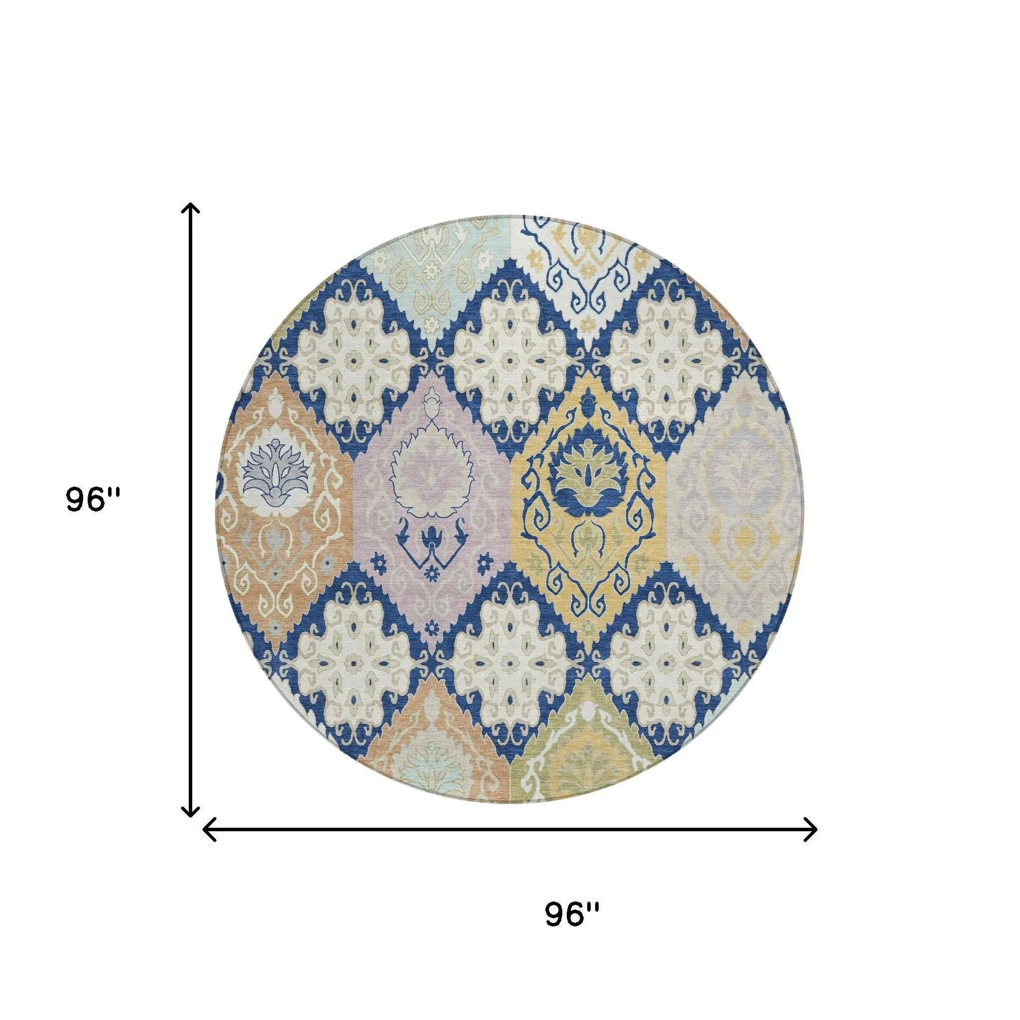 8' Navy Blue And Ivory Round Geometric Washable Indoor Outdoor Area Rug Homeroots Outdoor
