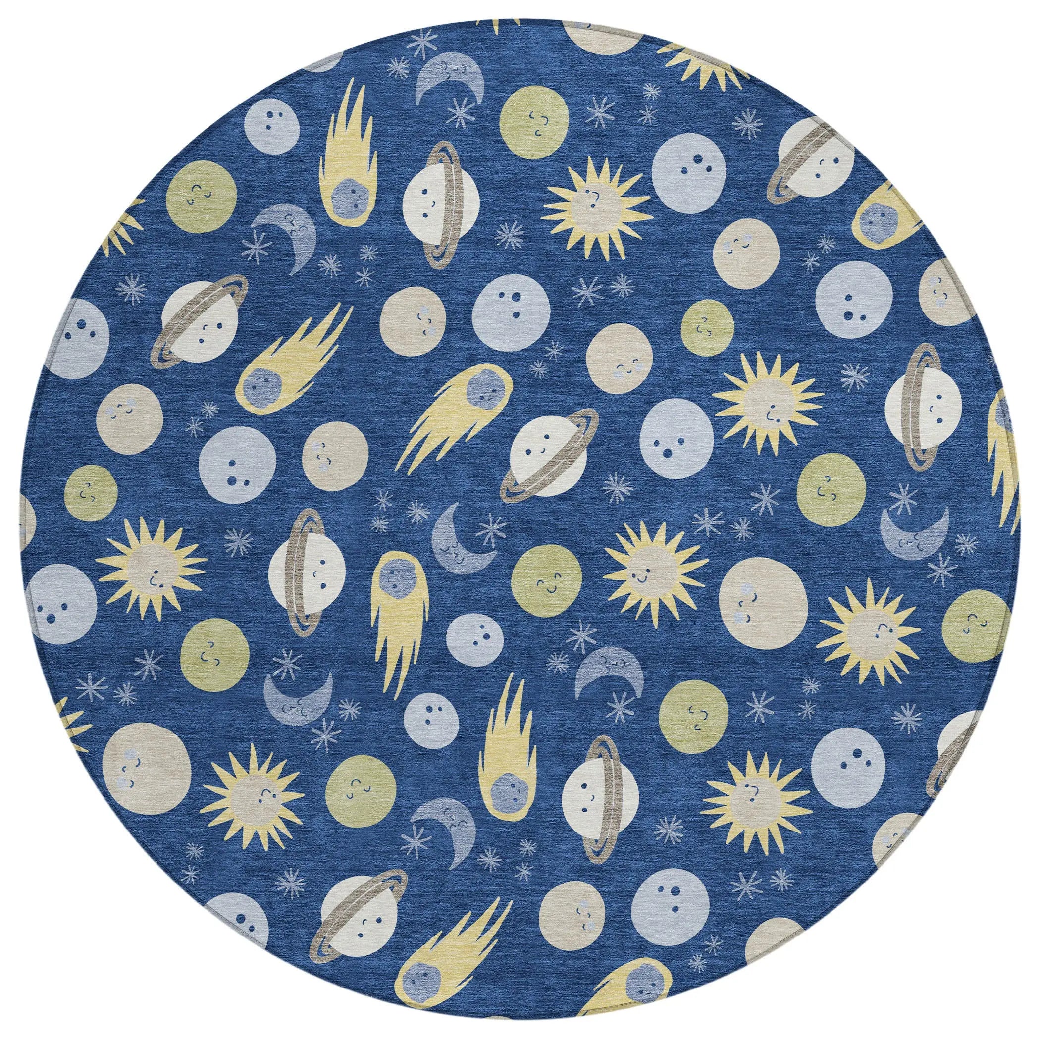 8' Navy Blue And Ivory Round Geometric Washable Indoor Outdoor Area Rug Homeroots Outdoor