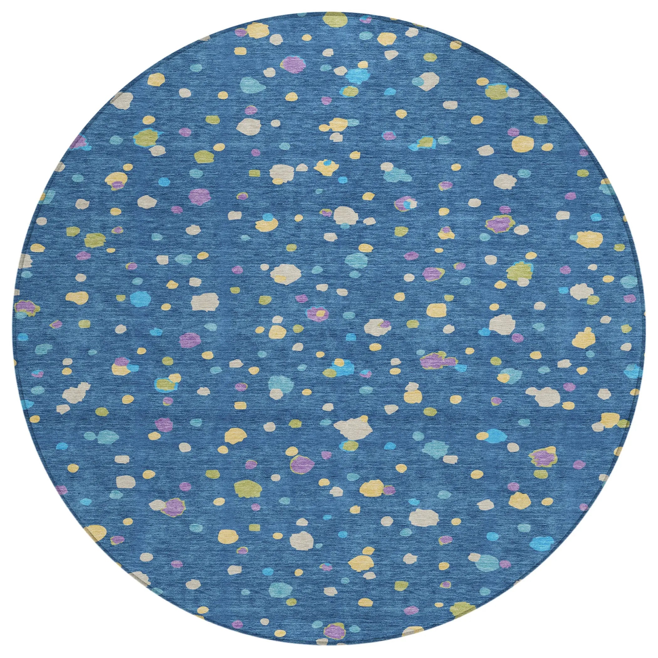 8' Navy Blue And Ivory Round Geometric Washable Indoor Outdoor Area Rug Homeroots Outdoor