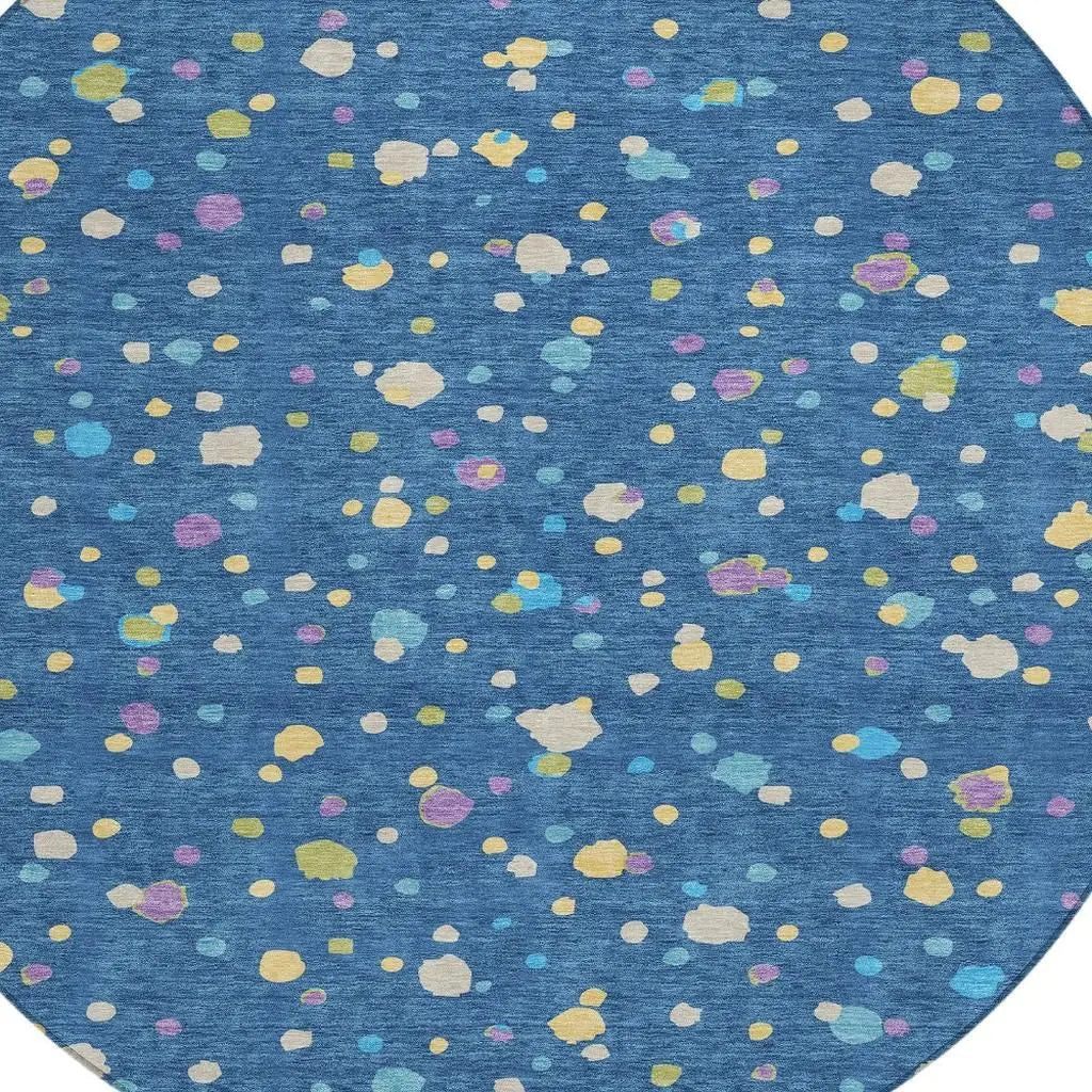 8' Navy Blue And Ivory Round Geometric Washable Indoor Outdoor Area Rug Homeroots Outdoor